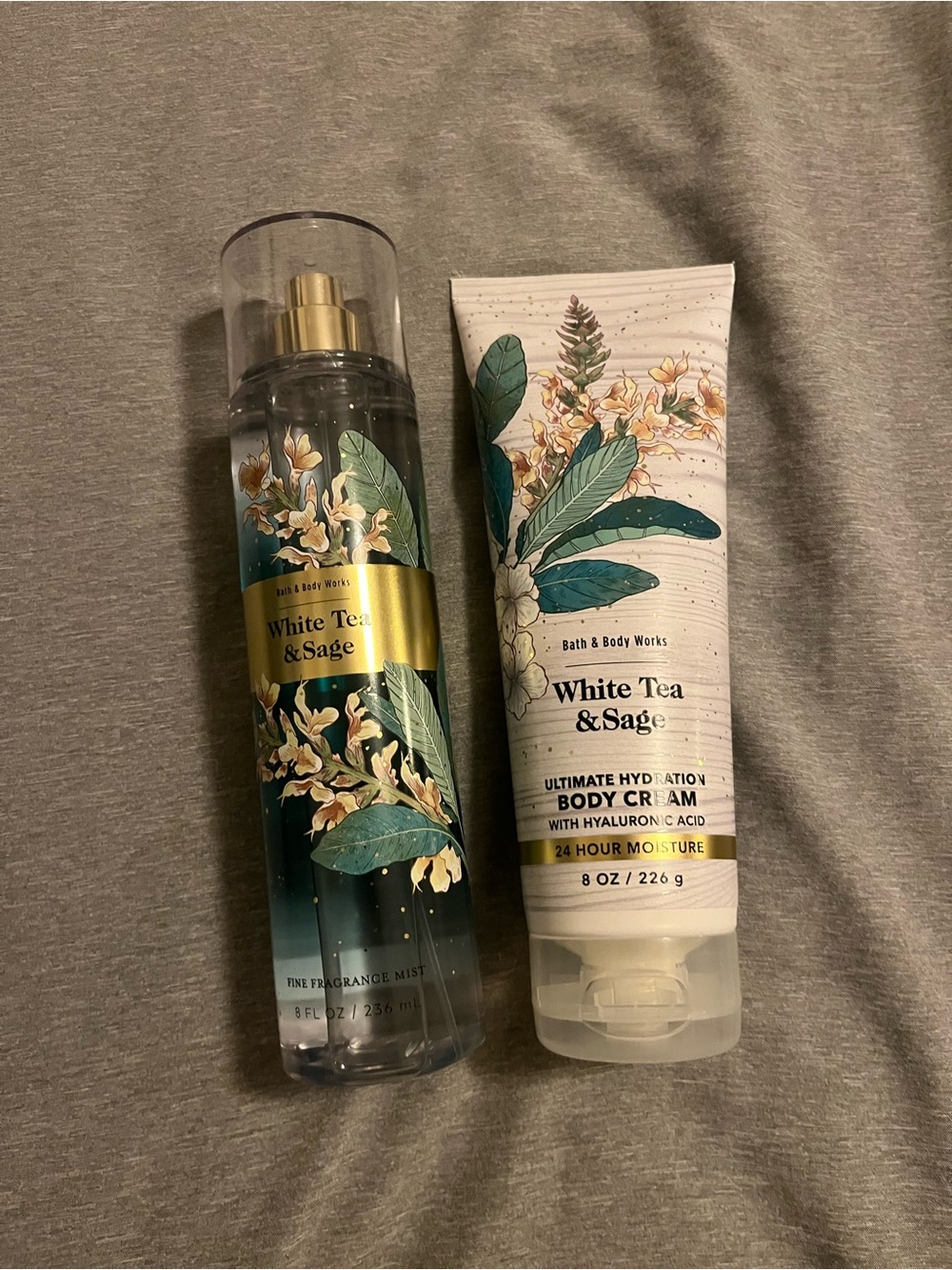 Bath & Body Works White Tea & Sage Fragrance Mist & Body Cream Set - Full Size